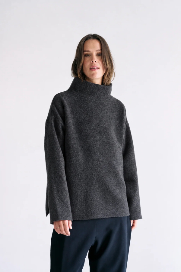 HIGH NECK WOOL SWEATER - ANTHRACITE