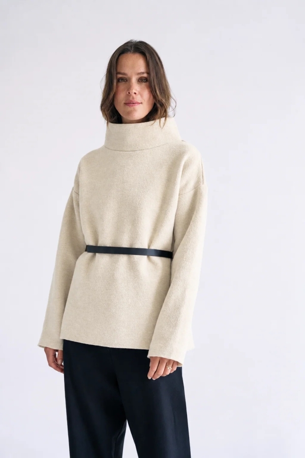 HIGH NECK WOOL SWEATER - CREAM